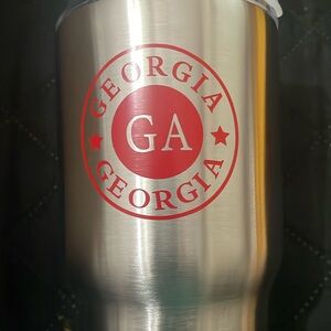 Silver insulated Georgia cup with straw. NWT
